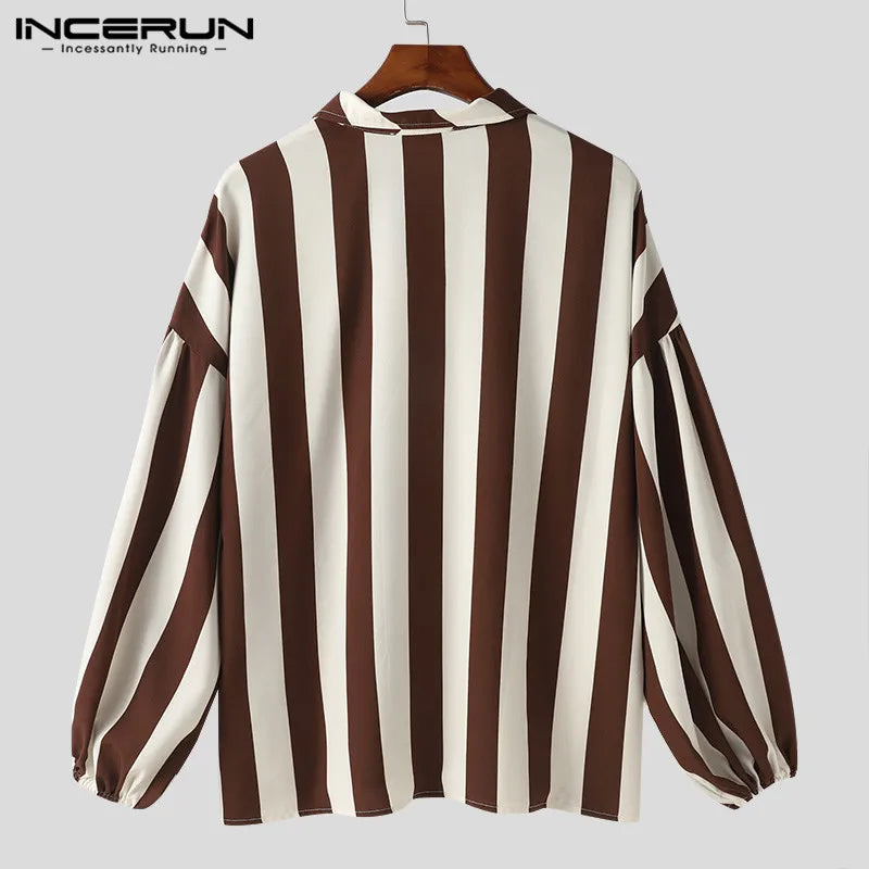 2024 Men Striped Shirt Lapel Long Sleeve Button Loose Streetwear Casual Men Clothing Korean Style Fashion Shirts INCERUN S-5XL