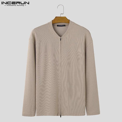 Casual Streetwear Style Tops INCERUN New Men Texture Cardigan Sweater Autumn Winter Hot Sale Zipper Long Sleeved Sweaters S-5XL