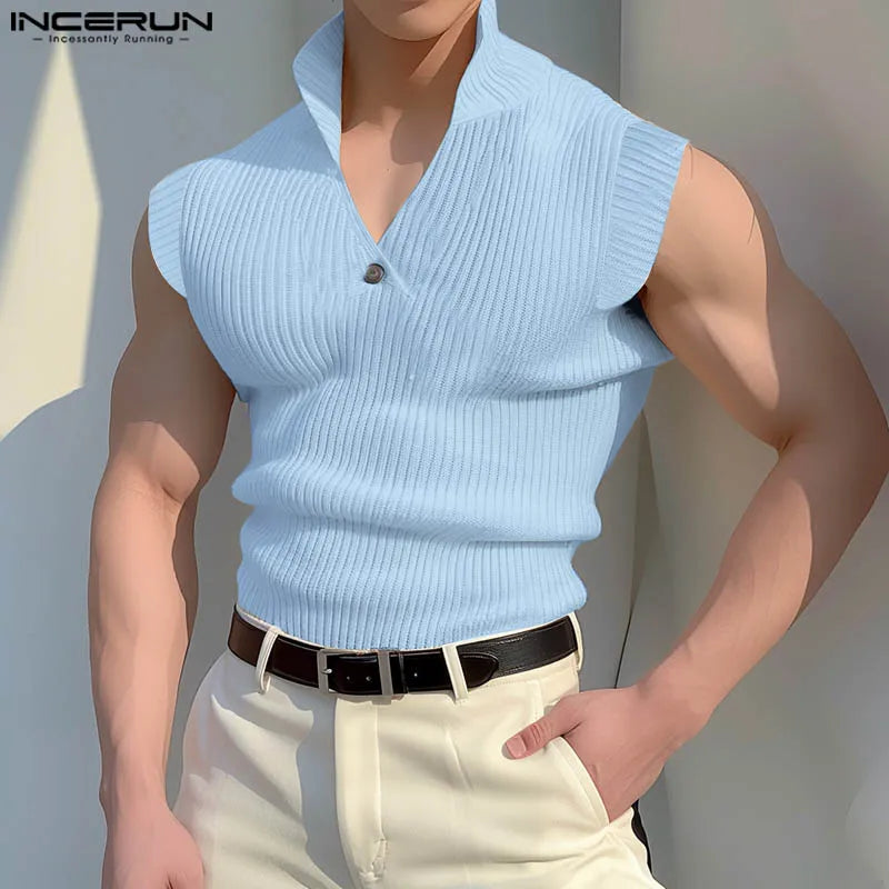 Handsome Well Fitting Tops INCERUN 2024 Mens Summer Hot Selling Knitted Stand Neck Vests Casual Streetwear Solid Tank Tops S-5XL