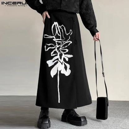 INCERUN 2024 Chinesischen Stil männer Persönlichkeit Hosen Wrap Stil Print Pantalons Casual Modische Männlichen Halben Röcke Hosen S-5XL