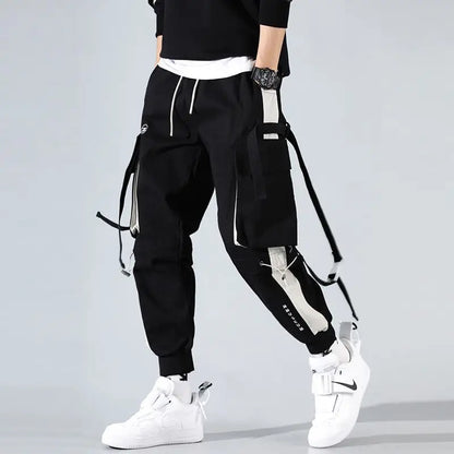 HOUZHOU Black Cargo Pants for Men Joggers Sweatpants Men's Cargo Trousers Male White Korean Techwear Steetwear Hip Hop Ribbons