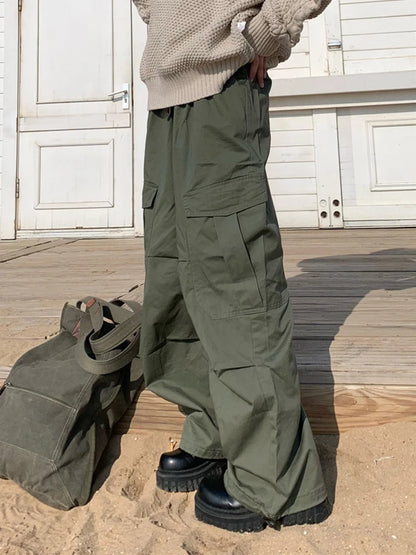 HOUZHOU Techwear Parachute Wide Cargo Pants Men Hip Hop Wide Leg Trousers Male Quick Drying Streetwear Loose Oversize Korean