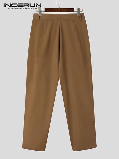 Pantalons à plis croisés pour hommes à la mode bien ajustés Mode Casual Vente chaude Homme Solide Confortable Pantalon taille haute S-5XL INCERUN