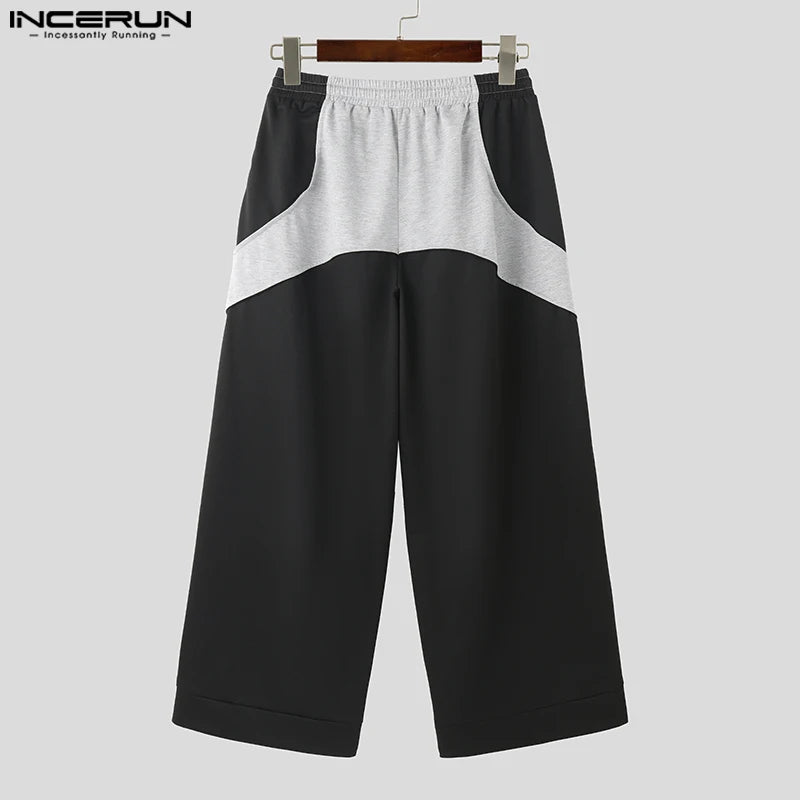 INCERUN 2024 Korean Style Trousers Stylish Men Contrast Deconstruction Design Pantalons Leisure Street Splicing Long Pants S-5XL