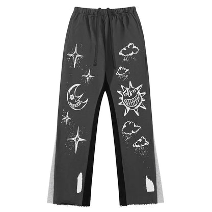 HOUZHOU Harajuku Casual Pants with Print Men Sweatpants Patchwork Loose Black Wide Leg Trousers Male Streetwear Hip Hop