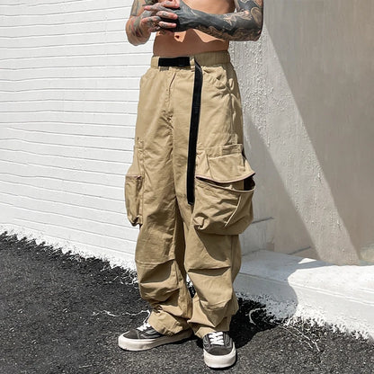 HOUZHOU Baggy Black Cargo Pants Men American Streetwear Oversize Khaki Cargo Trousers Male Pocket Loose Casual Hip Hop Workwear