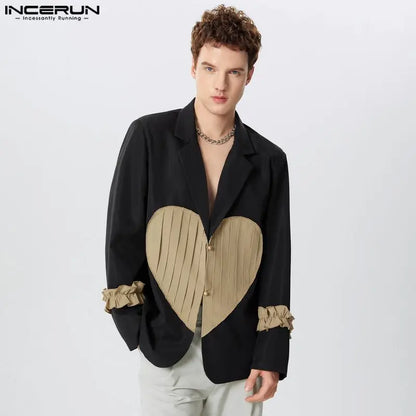 Mode Lässig Stil Tops INCERUN Neue Herren Herz Spleißen Muster Anzug Mäntel Schöner Männlicher Heißer Verkauf Langarm Blazer S-5XL