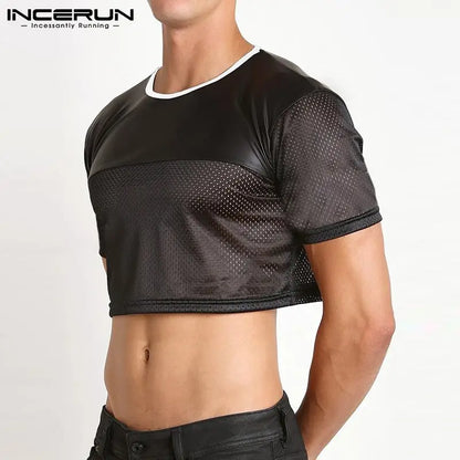 INCERUN T-shirt court à manches courtes en maille respirante pour homme, style décontracté et à la mode, 2023, patchwork, S-5XL