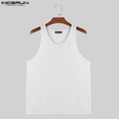 Handsome Well Fitting Tops INCERUN Men's Loose O-neck Sleeveless Vests Casual Streetwear Solid All-match Simple Tank Tops S-5XL