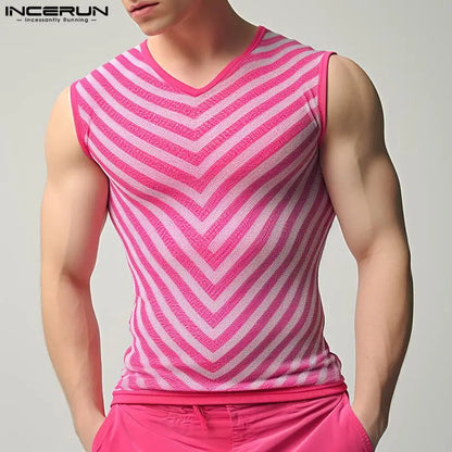 INCERUN Tops 2024 American Style Fashion Mens Irregular Inverted V-Shaped Vests Personality Male Thin Sleeveless Tank Tops S-5XL