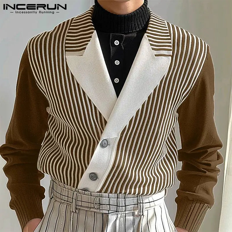 Handsome Well Fitting Tops INCERUN Men Casual Splicing Design Suit Coats Fashion Personality Male Long Sleeved Blazer S-5XL 2024