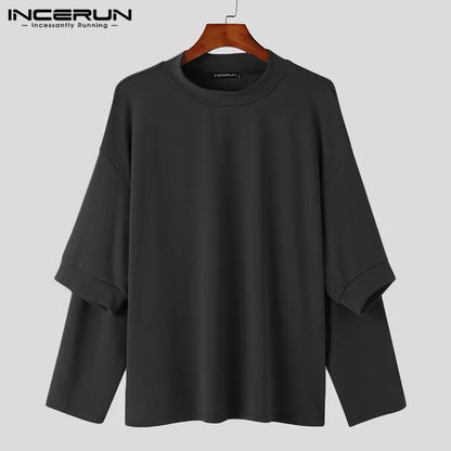 Handsome Well Fitting Tops INCERUN Mens Sleeve Dual Wear Design T-Shirts Casual Streetwear Male Solid Long Sleeve Camiseta S-5XL