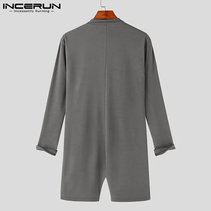 INCERUN 2023 Men Rompers Solid Turtleneck Long Sleeve Streetwear Skinny Shorts Casual Men Jumpsuits Zipper Sexy Overalls S-5XL