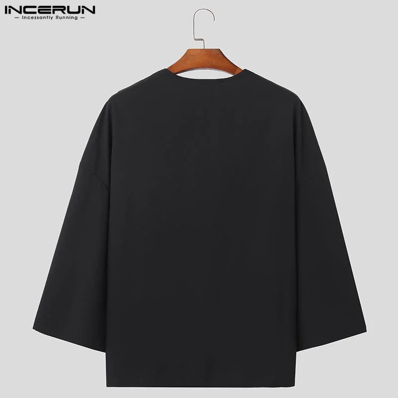 INCERUN Tops 2024 Korean Style New Men's Loose Striped Contrast Shirts Male Casual Streetwear Long Sleeved Cardigan Blouse S-5XL