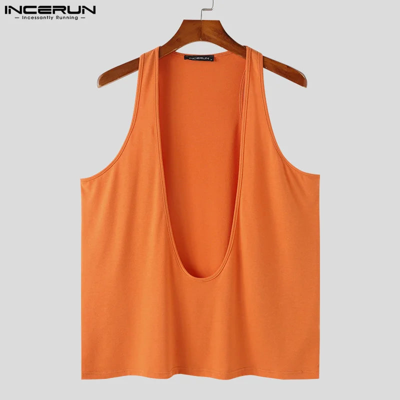 INCERUN Tops 2024 Koreanische Stil Neue Männer Tiefem V-ausschnitt Design Westen Sommer Casual Streetwear Männlichen Solide Ärmellose Tank Tops S-5XL