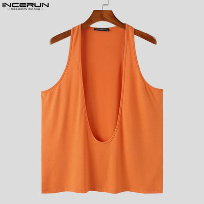 INCERUN Tops 2024 Style coréen Nouveaux gilets de conception à col en V profond pour hommes Été Décontracté Streetwear Hommes Solides Sans Manches Débardeurs S-5XL