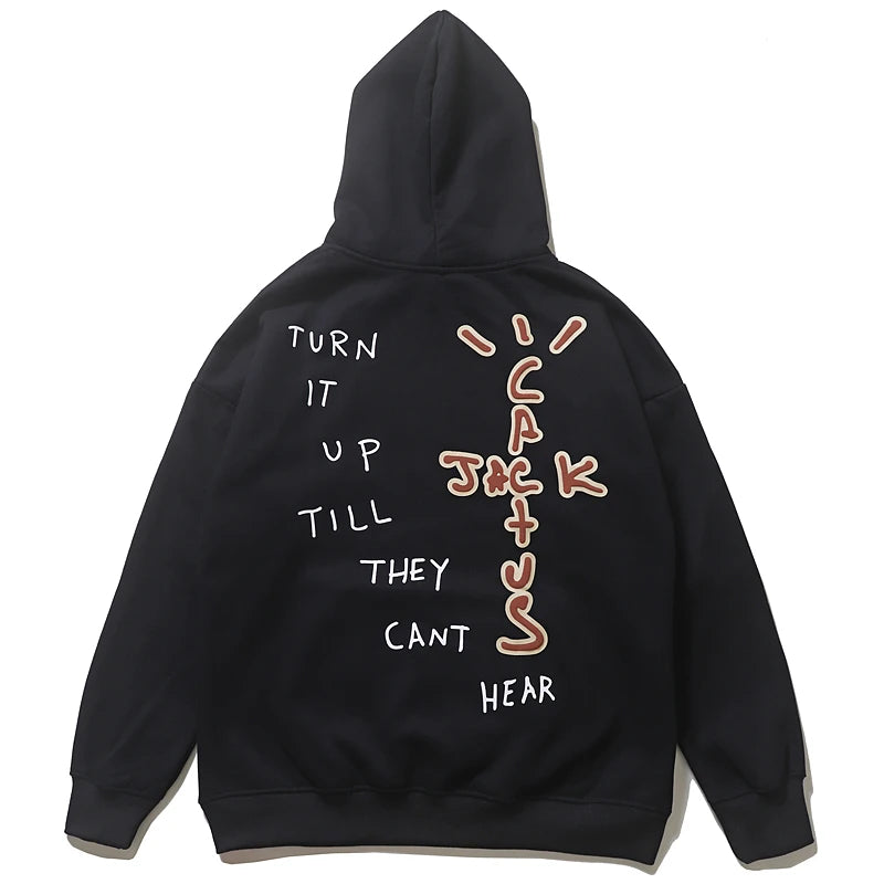 Sweat à capuche rétro streetwear cactus jack avec lettres les plus hautes en mousse noire pour hommes et femmes, style hip-hop, surdimensionné, décontracté