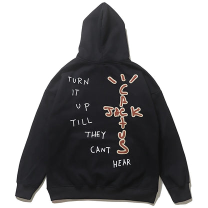 Retro Streetwear Cactus Jack Highest Letter Foam Black Fleece Hoodies Men and Women Hip Hop Oversized Casual Hooded Sweatshirts