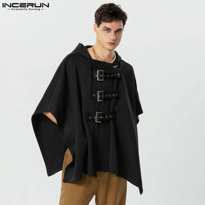 INCERUN Tops 2023 American Style Fashion Men Loose Well Fitting Trench Casual Male Solid Japanese-style Button Design Cape S-5XL