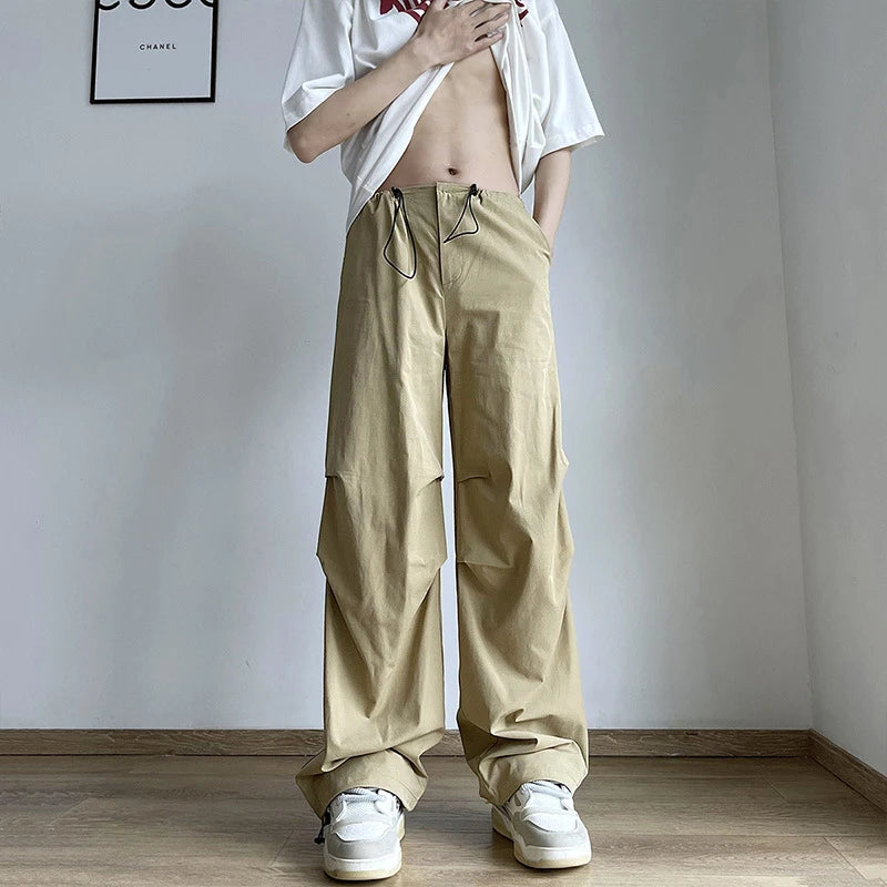 HOUZHOU Parachute Pants Men Japanese Wide Leg Trousers Male Summer Loose Casual Quick Drying Streetwear Hip Hop Pleated