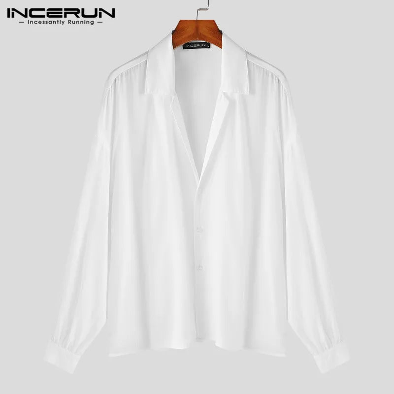 INCERUN Tops 2024 Korean Style New Men's Sexy Slightly Transparent Shirts Casual Personality All-match Long Sleeved Blouse S-5XL