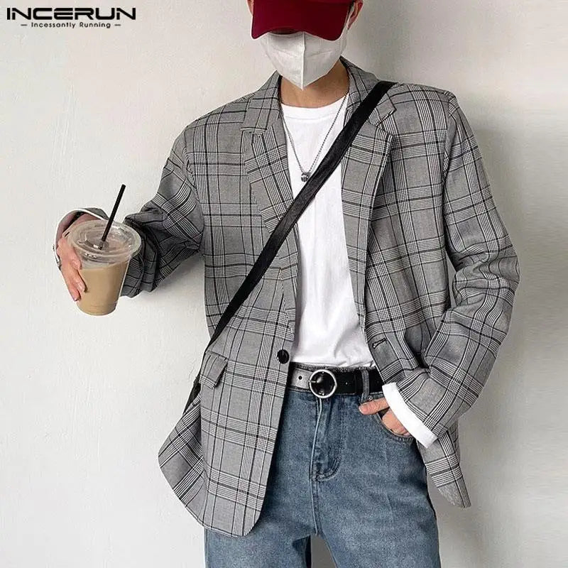 Beau Hauts Bien Ajustés INCERUN Hommes Plaid Design Costume Manteaux Automne Hiver Décontracté Streetwear Homme À Manches Longues Blazer S-5XL