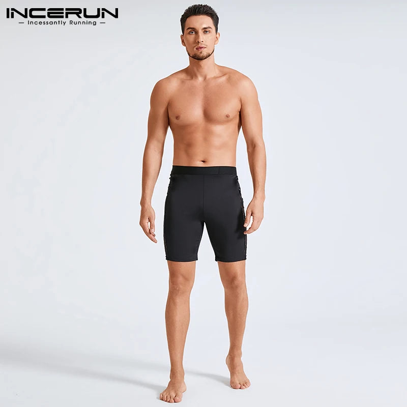 Short de nuit d'été pour hommes en dentelle et maille patchwork transparent, short confortable et sexy pour la maison 2024, bas de sommeil mince pour hommes INCERUN S-5XL