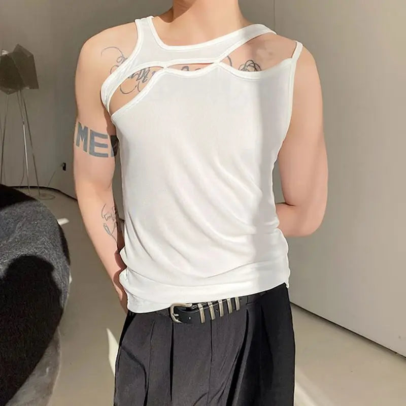 INCERUN 2023 Men Tank Tops Sleeveless Hollow Out Sexy Stylish Solid Vests Skinny Thin Tops Streetwear Summer Men Clothing 5XL 7