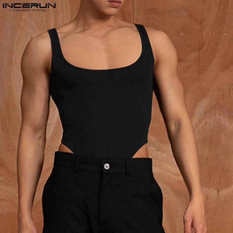 Sexy Stylish Style Bodysuits INCERUN Men's Homewear Jumpsuits Fashion Texture Fabric Design Solid Sleeveless Rompers S-5XL 2023