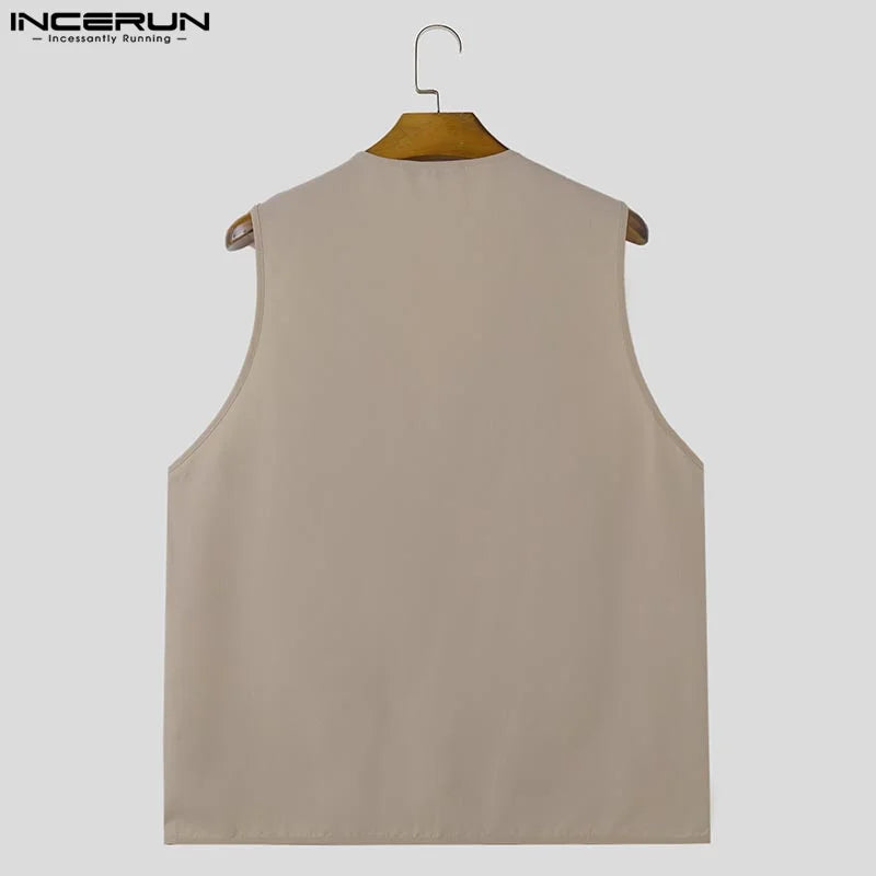 Fashion Casual Style Tops INCERUN Mens Daisy Flower Jacket Coats Streetwear Male Summer Hot Sale Sleeveless Cardigan Vests S-5XL