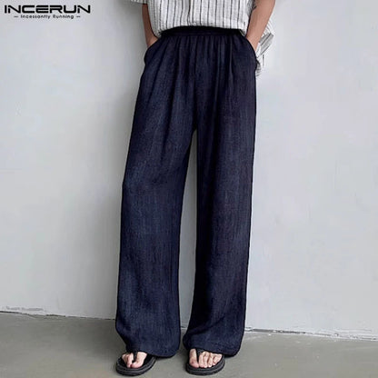 INCERUN 2024 Korean Style Trousers New Men Loose Mixed Color Design Pants Casual Streetwear Male Solid All-match Pantalons S-5XL