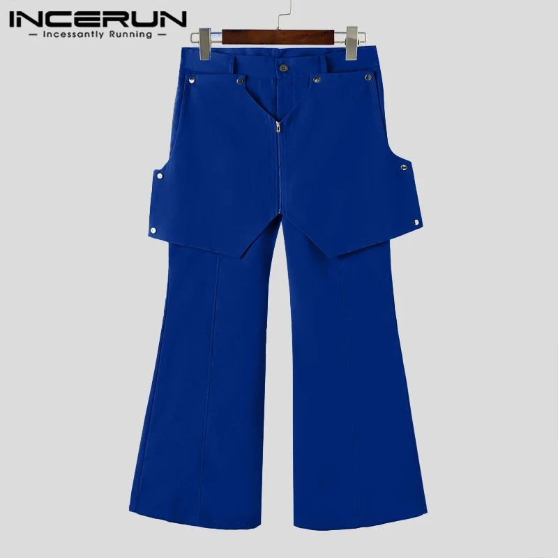 INCERUN 2024 Korean Style Trousers Pantalons Men's Deconstructive Design Pants Casual Streetwear Solid Wide Leg Pantalons S-5XL