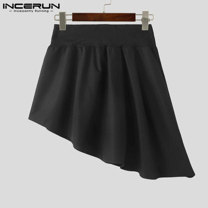 Men's Bottoms INCERUN Men Skirts Solid Loose Pleated Casual Streetwear 2024 Fashion Personality Unisex Skirts Pants Shorts S-5XL