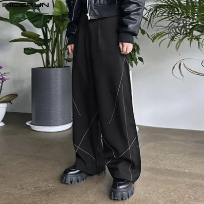 INCERUN 2024 Koreanische Stil Pantalons Mode Neue Männer Lose Linie Patchwork Hose Freizeit Streetwear Männlichen Feste Lange Hosen S-5XL