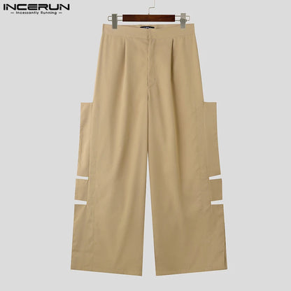 INCERUN 2024 Pantalons de Style Américain Nouveaux Hommes Personnalité Déconstruction Conception Pantalons Décontractés Clubwear Hommes Solides Pantalons S-5XL