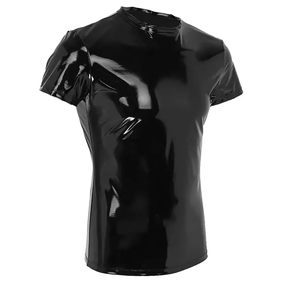 Männer Glänzendes Hemd Wetlook Lackleder Kurzen Ärmeln Sommer Sexy T-shirt Bühne Nachtclub Tops Casual Unterhemden Kleidung A50