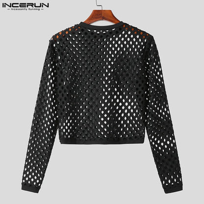 Fashion Well Fitting Tops INCERUN Handsome Men Perspective Mesh T-shirts Casual Sexy Hot Sale Thin Short Sleeved Camiseta S-5XL