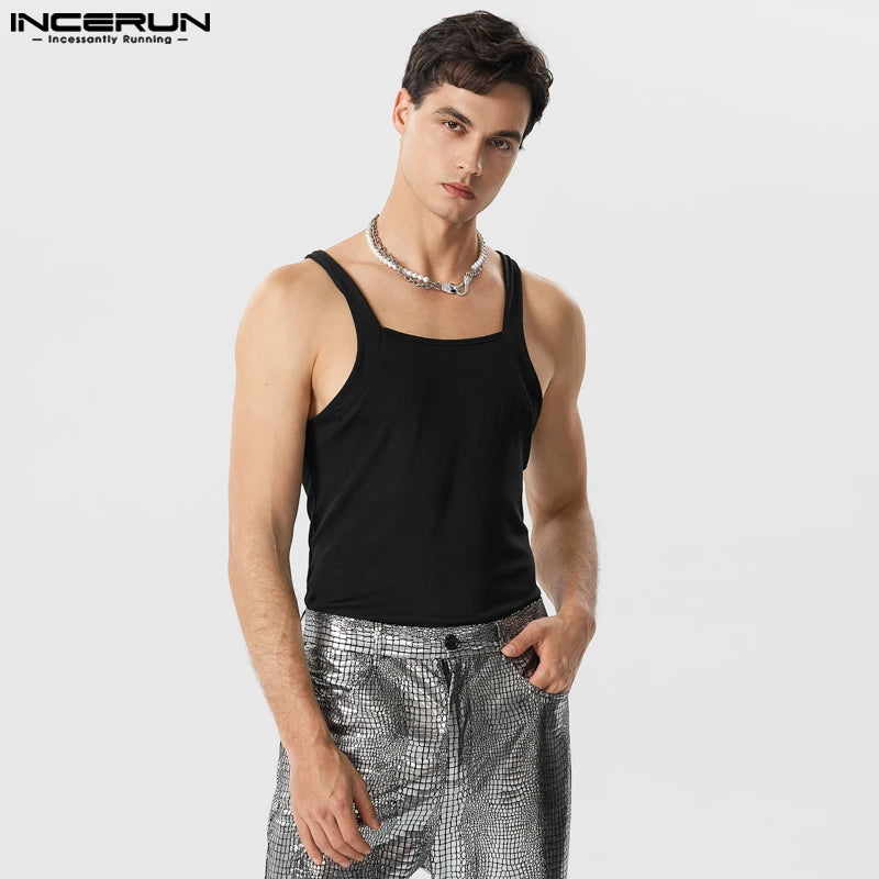 2023 männer Tank Tops Einfarbig Oansatz Ärmelloses Mode Westen Männer Sommer Streetwear Skinny Casual Männer Kleidung S-5XL INCERUN