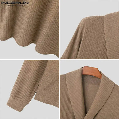 INCEUN Tops 2024 Fashionable Men's Knitted Pit Stripe Pullovers Casual Streetwear Male Solid Lapel Long Sleeved Sweaters S-5XL