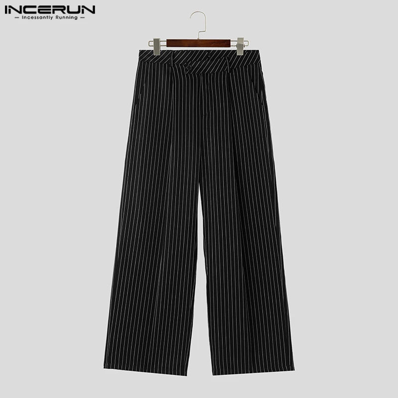 INCERUN 2024 Koreanische Stil Neue Männer Pantalons Mode Hohe Taille Streifen Lange Hosen Casual Streetwear Männlichen Gerade Hose S-5XL