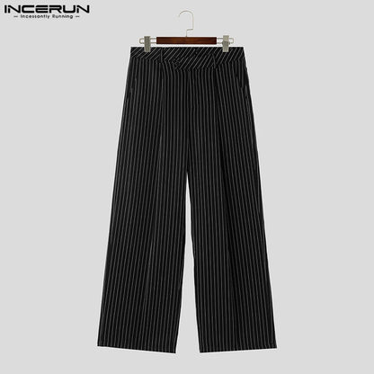 INCERUN 2024 Korean Style New Men Pantalons Fashion High Waist Stripe Long Pants Casual Streetwear Male Straight Trousers S-5XL