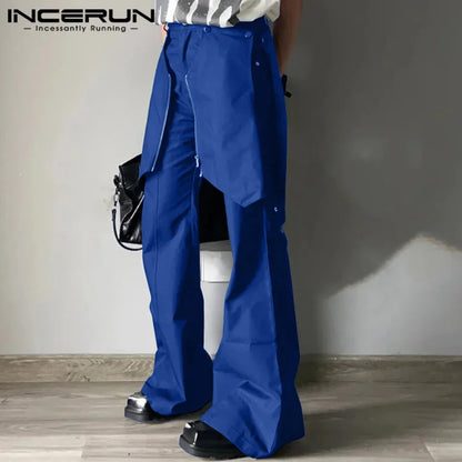 INCERUN 2024 Korean Style Trousers Pantalons Men's Deconstructive Design Pants Casual Streetwear Solid Wide Leg Pantalons S-5XL