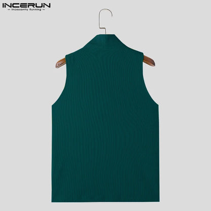 2024 Men Tank Tops Solid Color V Neck Sleeveless Knitted Casual Male Vests Streetwear Summer Fashion Men Clothing S-5XL INCERUN