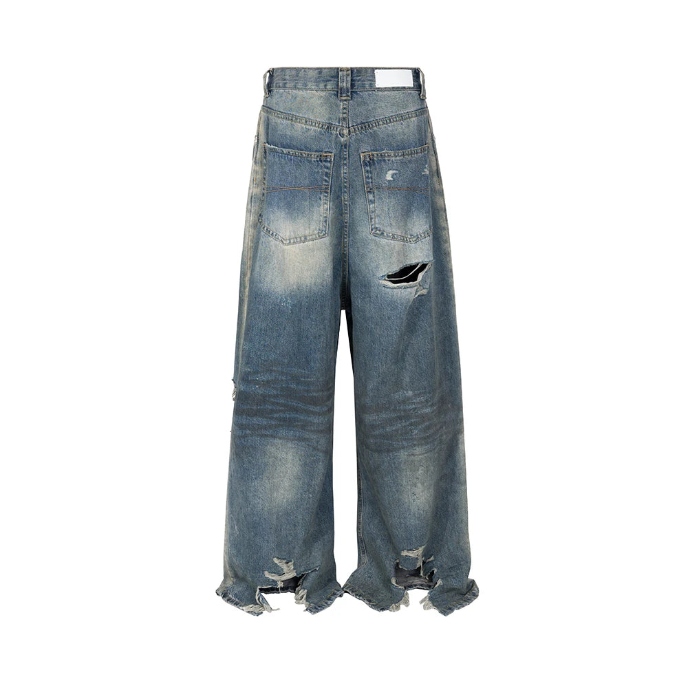 Jean ample à jambe large et effiloché pour homme et femme, pantalon cargo surdimensionné, style streetwear, décontracté, Ropa Hombre