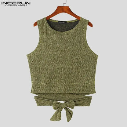 Stylish Well Fitting Tops INCERUN Men's Sparkling Strap Design Vests Sexy Casual Male Cropped Pleated Sleeveless Tank Tops S-5XL