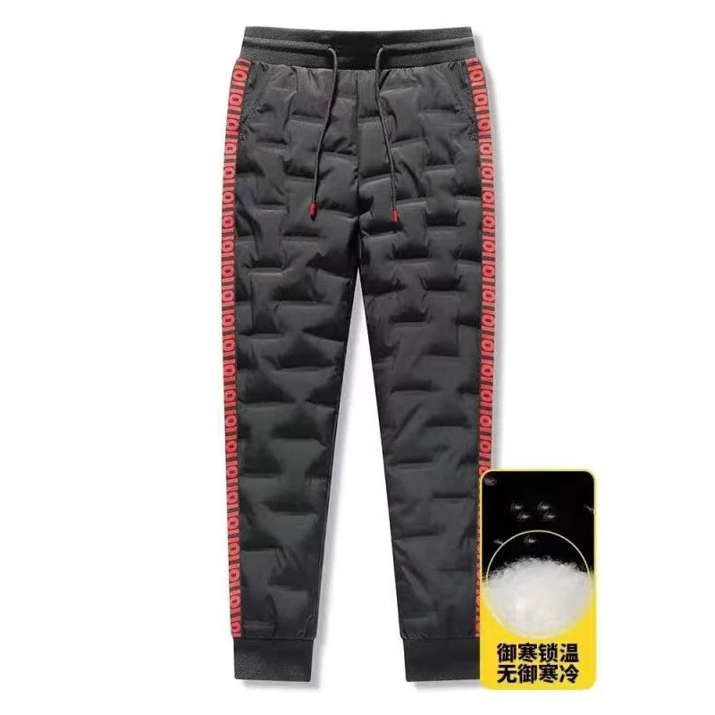 HOUZHOU Duck Down Padding Brushed Pants Men Winter Padded Pants Men Warm Feather Pants Sweatpants Down Trousers Waterproof 5XL