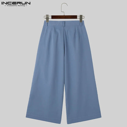 INCERUN 2024 Korean Style New Men Trousers Solid High Waisted Straight Leg Pantalons Casual Well Fitting Male Simple Pants S-5XL