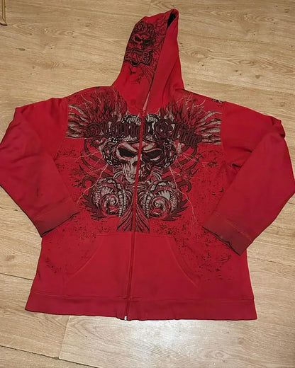 Affliction Street Hoodie Y2K Retro Gothic Totenkopf Übergroßer Reißverschluss Hoodie Herren Damen Hip Hop Casual Sweatshirt Persönlichkeit Hoodie