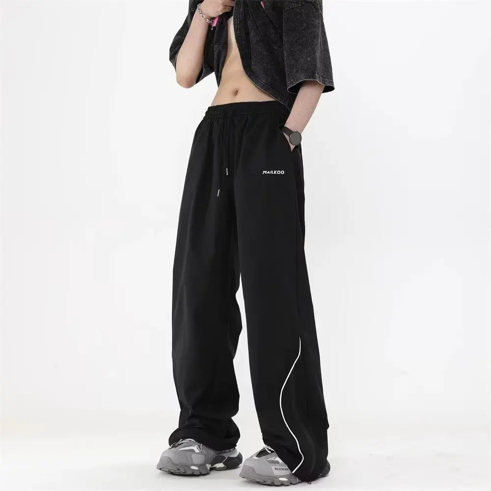 HOUZHOU Parachute Sports Pants Joggers Men Korean Oversize Wide Leg Trousers Male Sportswear Casual Loose Streetwear Hip Hop