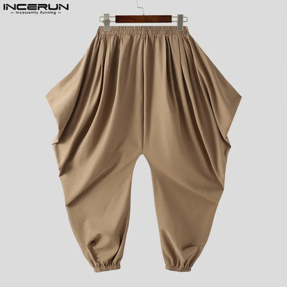 INCERUN 2024 Korean Style New Men's Trousers Loose Solid Wide Leg Design Long Pants Casual Streetwear Male Solid Pantalons S-5XL